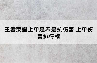 王者荣耀上单是不是抗伤害 上单伤害排行榜